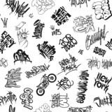 Fototapeta Młodzieżowe - Vector graffiti tags, urban elements seamless pattern. Element for t-shirt design, textile, banner.