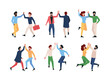 © ONYXprj - High five people. Happy persons friendship hands gestures garish vector illustrations characters emotions relationships