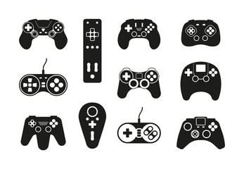 Wall Mural - Game controllers icon. Smart system digital joystick for video games garish vector black symbols collection