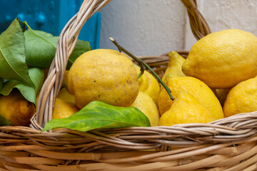Wall Mural - Yellow ripe organic lemons citrus fruits