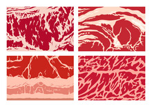 Vector Meat Background Or Pattern Collection. Beef, Pork, And Lamb Meat Textures