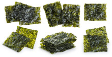 Crispy Nori Seaweed Korean Snack Isolated On White Background. Collection With Clipping Path.