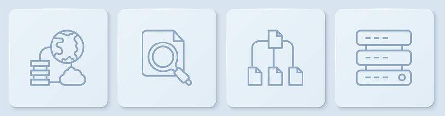 Aufkleber - Set line Network cloud connection, Folder tree, Search concept with folder and Server, Data, Web Hosting. White square button. Vector