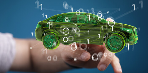 Poster - Hologram auto, futuristic polygonal model auto.