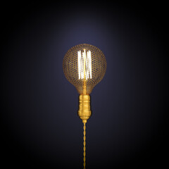 Wall Mural - vintage style led bulb with gold grid.