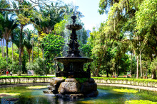 Old Fountain In The Botanical Garden Of Rio De Janeiro, Brazil