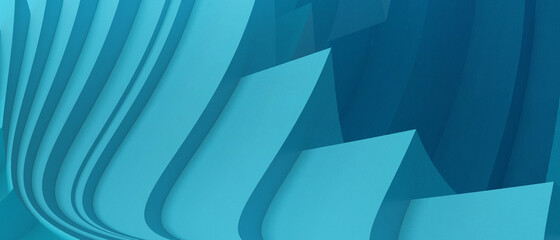 Poster - Abstract Waves background. Origami Paper Art and futuristic illusions Geometry shapes concept with Curves Digital Graphic on Blue. copy space, banner - 3d rendering