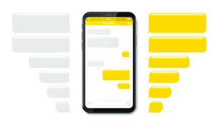 Poster - Smartphone, chatting sms app template bubbles. Place your own text to the message clouds. Social network messenger page template. Chat app template with mobile keyboard. Message Flat Bubbles.