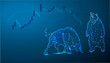 © annvas - Concept of stock market exchange or financial technology, polygon bull and bear. Abstract image in the form of a starry sky or space, consisting of points, lines, and shapes.