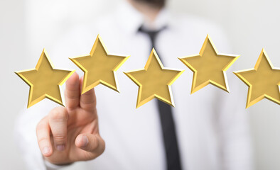 pointing five star symbol to increase rating of company