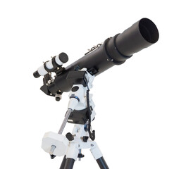 Telescope on azimuth mount isolated on white background.