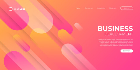 Abstract orange pink background for business landing page with modern shape and simple technology concept. Corporate web design landing page block vector illustration template.