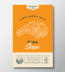 Wall Mural - farm grown meat abstract vector packaging design or label. modern typography banner, hand drawn pork