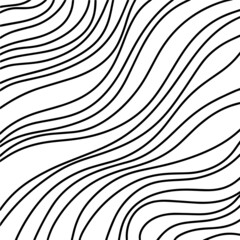 Wall Mural - Black hand drawn ocean wave texture curve lines pattern with white background vector