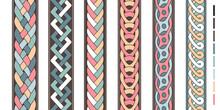 Braid Lines. Wicker Borders, Colored Knoted Patterns, Braided Intertwined Ropes, Vector Twist Striped Ornaments, Curly Braiding Line Strings Vector Set Isolated On White