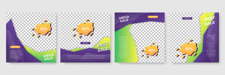 Poster - Set of purple green modern business banner for social media post. Promotional web banners for social media. Elegant sale and discount promo - Vector.