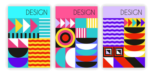 Wall Mural - abstract bauhaus posters. colorful art with geometric shape, curved stripe and inscription. design e