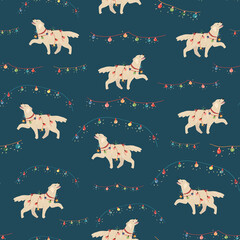 Labrador dog Christmas seamless vector pattern