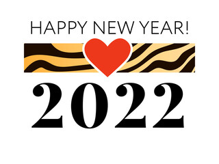 Poster - Happy chinese new year 2022. Striped fluffy black and orange funny numbers 2022. Year of the tiger. Inscription: happy new year