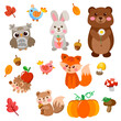 Autumn set of animals vector 