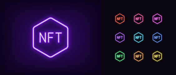 Poster - outline neon nft icon. glowing neon nft sign, non-fungible token pictogram in vivid colors