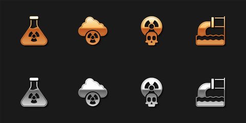 Poster - Set Test tube radiation, Acid rain and radioactive cloud, Radioactive and Wastewater icon. Vector