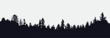 Panoramic Black Evergreen Forest Silhouette