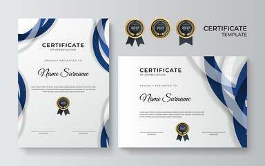 modern blue certificate template and border, for award, diploma, and printing