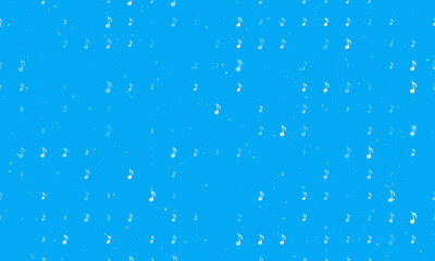 Poster - Seamless background pattern of evenly spaced white musical note symbols of different sizes and opacity. Vector illustration on light blue background with stars