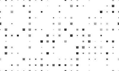 Poster - Seamless background pattern of evenly spaced black gift box with a question symbols of different sizes and opacity. Vector illustration on white background