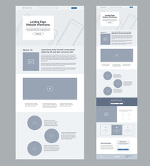 Website design template wireframe. Landing page site design.