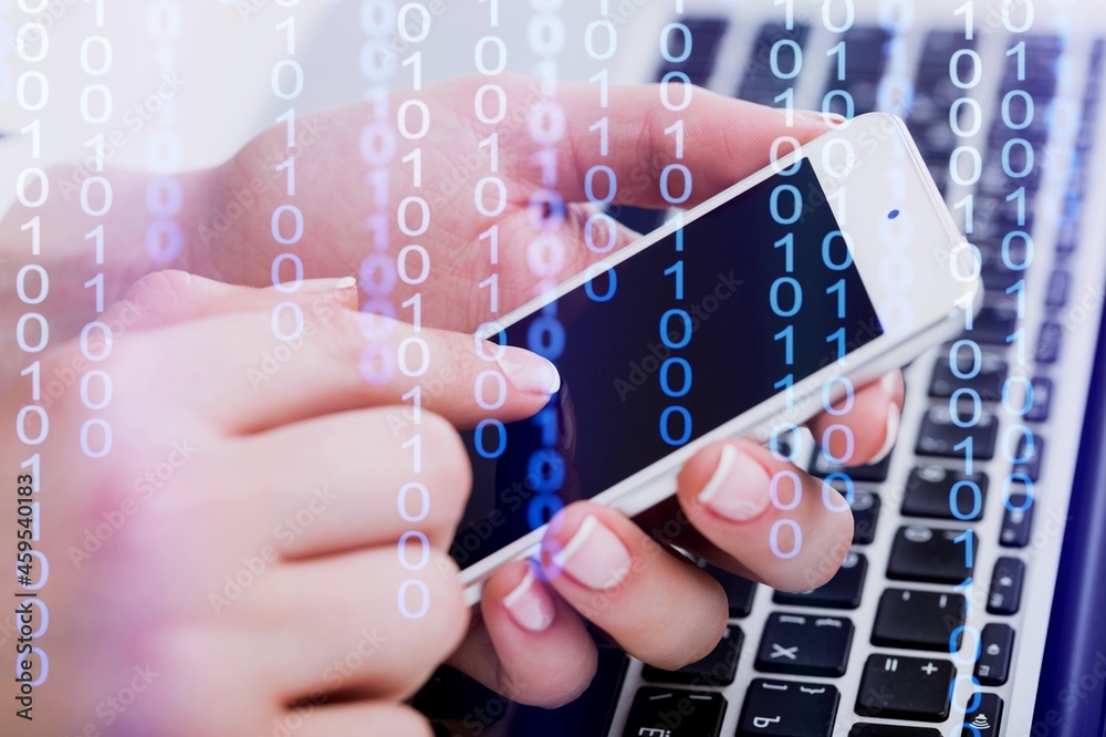 darknet and hacking concept. Hacker using dark web with a smartphone.