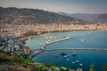 Wall Mural - Alanya city scenery by the Mediterranean Sea at sunset, Turkey