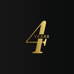 Aufkleber - Anniversary company logo, 4 year, four gold number, wedding anniversary, memorial date symbol set, golden year collection. Birthday symbol, age jubilee, congratulations badge, greeting emblem