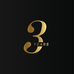 Aufkleber - Anniversary company logo, 3 year, three gold number, wedding anniversary, memorial date symbol set, golden year collection. Birthday symbol, age jubilee, congratulations badge, greeting emblem