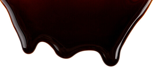 Wall Mural - Melting chocolate drips isolated on a white background. Chocolate streams.