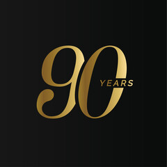 Aufkleber - Anniversary company logo, 90 years, ninety gold number, wedding anniversary, memorial date symbol set, golden year collection. Birthday symbol, age jubilee, congratulations badge, greeting emblem
