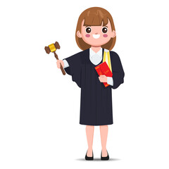 Thai lawyer holding gavel professions character set. Flat cartoon barrister vector design.