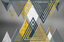 3d Modern Wallpaper Mural Art.
Golden, Black, White Triangles In Simple Background