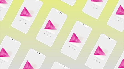 Poster - Abstract colorful pink triangular symbol of a new application. Motion. Demonstration of a smartphone digital features.