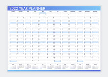 Calendar Planner For 2022 Year. Desk Calendar Grid. Annual Daily Organizer Template. Agenda Diary. Week Starts Sunday. Schedule Page With 12 Month In English. Vector Illustration In Simple Design.