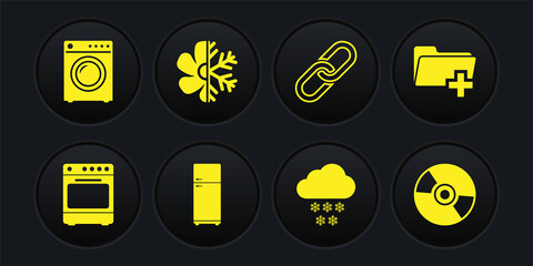 Sticker - Set Oven, Add new folder, Refrigerator, Cloud with snow, Chain link and Air conditioner icon. Vector