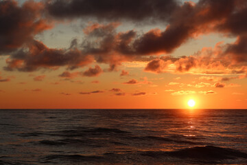 Wall Mural - Scenic sunset over the sea. Calm Baltic sea. Poland seaside,  Dabki village and beach. Seascape