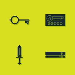 Poster - Set Ancient key for game, Video console, Sword and Create account screen icon. Vector