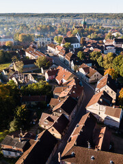 Canvas Print - Aerial view of old town in city Kuldiga and red roof tiles, Latvia. Sunny autumn morning.