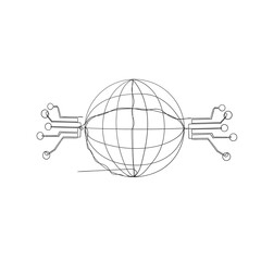 hand drawn digital globe illustration vector with continuous line art style