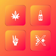 Sticker - Set Marijuana, Beer bottle, Peace symbol and No war icon. Vector