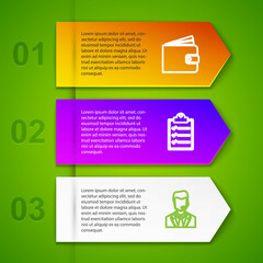 Poster - Set line Wallet, Clipboard with checklist, Man headset and Target sport. Business infographic template. Vector