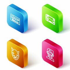 Poster - Set Isometric line Create account screen, Mobile and playing in game, Mask of the devil with horns and Virtual reality glasses icon. Vector