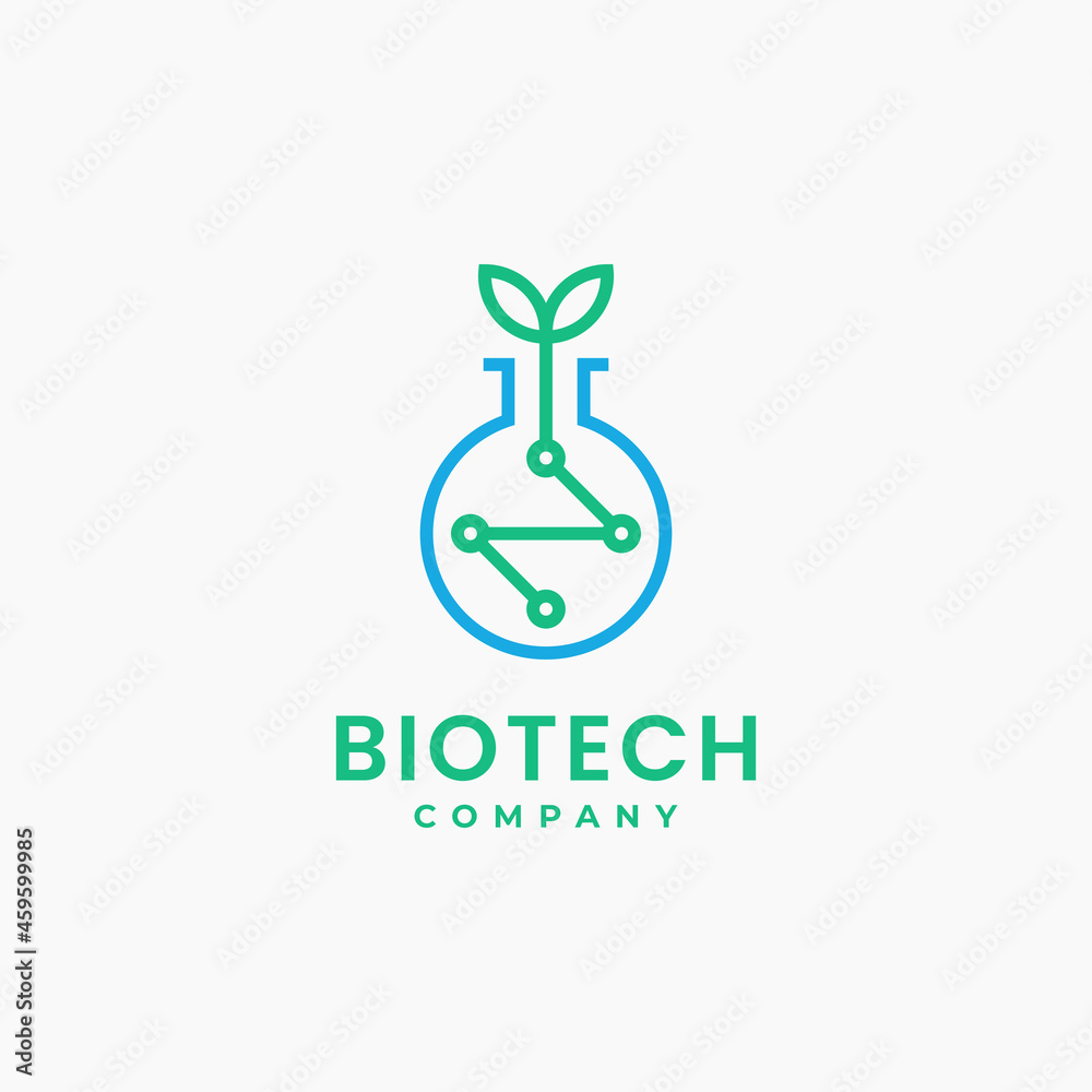Biotech logo design. Combination of Technology symbol with Leaf and Lab ...